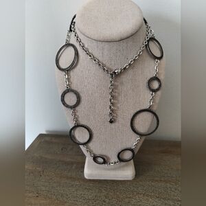 Brighton Long Link Circle Pendant Necklace in Black and Silver